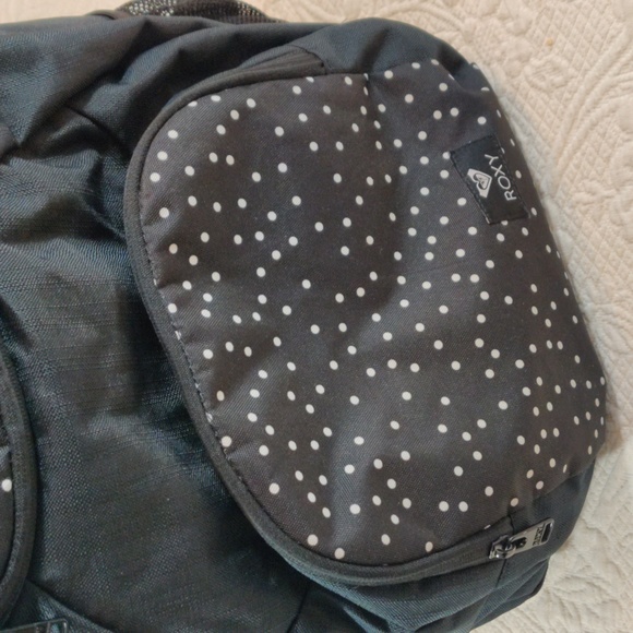 Roxy Black With White Polka Dot Accented Backpack - Picture 2 of 14